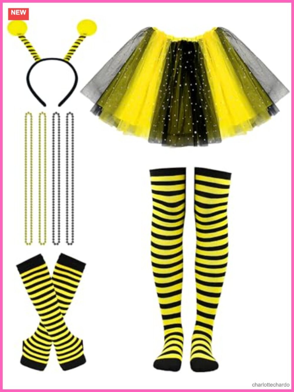 Bee Tutu Costume Set Antenna Headband Tulle Skirt Gloves Socks Necklaces